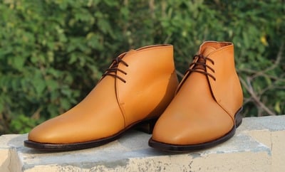 Crafted Leather Men's Handmade Tan Brown Lace Up Chukka Boots