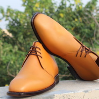 Crafted Leather Men's Handmade Tan Brown Lace Up Chukka Boots - Thumbnail 2