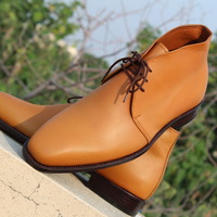 Crafted Leather Men's Handmade Tan Brown Lace Up Chukka Boots - Thumbnail 5