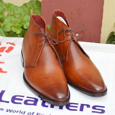 Handmade Brown Leather Chukka Dress Boot
