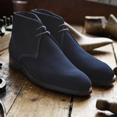 Handmade blue suede leather chukka boot - Thumbnail 3