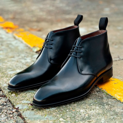 Handmade black calf leather chukka boot - Thumbnail 5