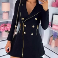 Women's Fashion Design Long Sleeve Button Zipper Dress - Thumbnail 1