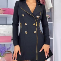 Women's Fashion Design Long Sleeve Button Zipper Dress - Thumbnail 3