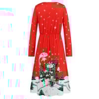  Christmas Dress, Printed Dress, Long Sleeves Dress,Red Dresses，Snow man - Thumbnail 5