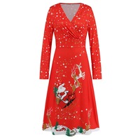 Christmas Dress, Printed Dress, Long Sleeves Dress,Red Dresses，Reindeer - Thumbnail 4