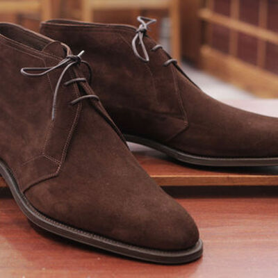 Brown lace up suede leather chukka dress boots - Thumbnail 3