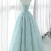 A Line Sweetheart Neck Tulle Lace Blue Long Prom Dress, Blue Long Formal Dress KPP1594 - Thumbnail 1