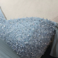 Dusty Blue Tulle Beaded Floor Length Formal Dress, Off the Shoulder A Line Evening Party Dress KPP1595 - Thumbnail 2