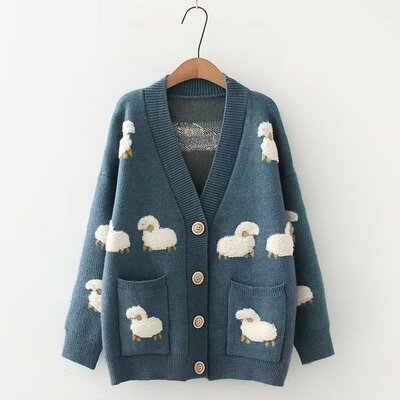 Sheep knit cardigan sweater coat