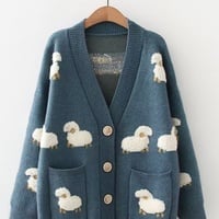 Sheep knit cardigan sweater coat - Thumbnail 3