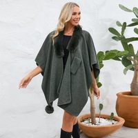  Fur Collar Cape, Winter Shawl, Cape for Winter Wedding Party, Woolen Cape - Thumbnail 5