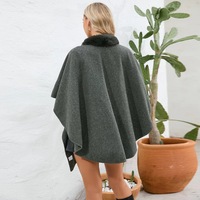  Fur Collar Cape, Winter Shawl, Cape for Winter Wedding Party, Woolen Cape - Thumbnail 9