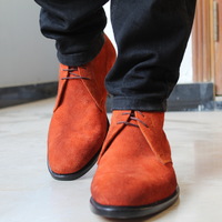 Tan Color Suede Leather Chukka Lace up Dress Boot - Thumbnail 1