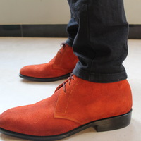 Tan Color Suede Leather Chukka Lace up Dress Boot - Thumbnail 3