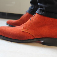 Tan Color Suede Leather Chukka Lace up Dress Boot - Thumbnail 4