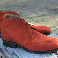 Tan Color Suede Leather Chukka Lace up Dress Boot - Thumbnail 5