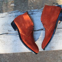 Tan Color Suede Leather Chukka Lace up Dress Boot - Thumbnail 8