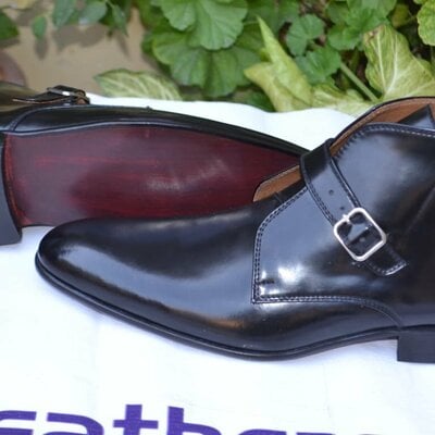 Crafted leather black calf leather monk strap chukka boot - Thumbnail 3