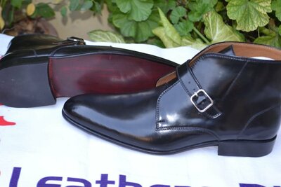 Crafted Leather Black Calf Leather Monk Strap Chukka Boot