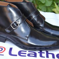 Crafted Leather Black Calf Leather Monk Strap Chukka Boot - Thumbnail 1