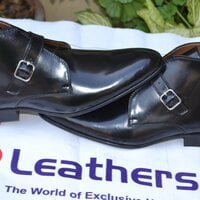 Crafted Leather Black Calf Leather Monk Strap Chukka Boot - Thumbnail 3