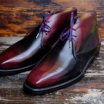 Handmade red black patina leather chukka lace up boot - Thumbnail 3