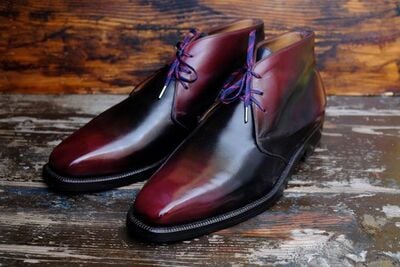 Handmade Red Black Patina Leather Chukka Lace up Boot