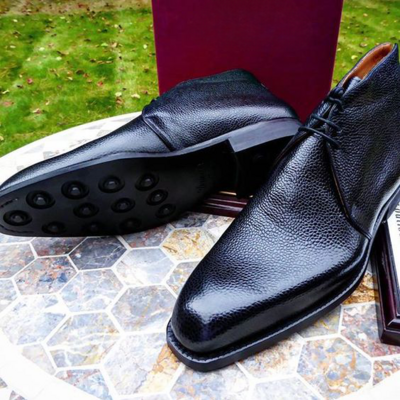 Handmade black grain leather chukka boot - Thumbnail 3