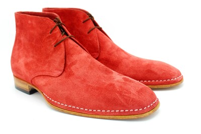 Handmade Mens Classic Red Color Chukka Suede Leather Boots