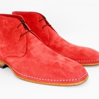 Handmade Mens Classic Red Color Chukka Suede Leather Boots - Thumbnail 1