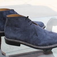 Classic Handmade Gray Suede Leather Norwegian Welted Chukka Lace up Boot - Thumbnail 1