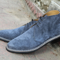 Classic Handmade Gray Suede Leather Norwegian Welted Chukka Lace up Boot - Thumbnail 7