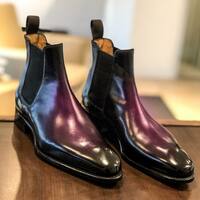 Handmade Men Burgundy Patina Chelsea Boot - Thumbnail 1