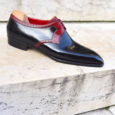 Two-Eyelets Derby Black Leather Oxford Dress Shoes