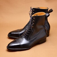 Handmade Mens Black Calf Leather Ankle High Lace up Boot - Thumbnail 1
