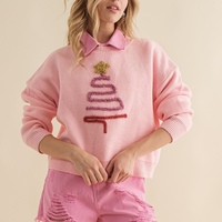 Pink Tinsel Christmas Tree Oversized Sweater - Thumbnail 1