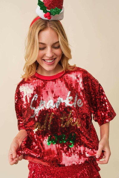 Sparkle All The Way Sequin Cropped Top
