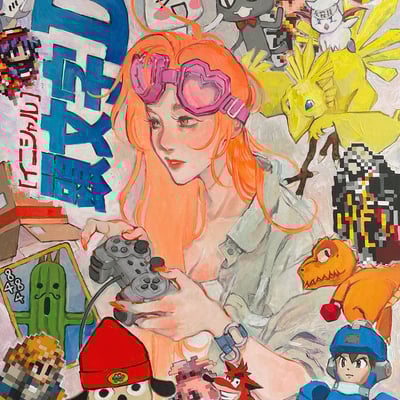 Play station -  game console series - original acrylic painting on canvas