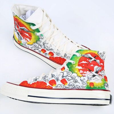 New crane and phoenix hand-painted shoes