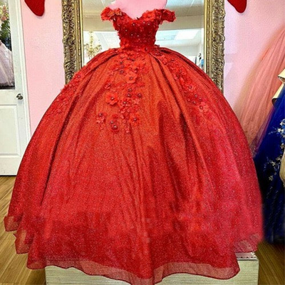 Beautiful Bright Red Sweetheart Lace-up Appliques Ball Gown Quinceanera Dresses
