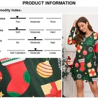 Christmas Printed Dress, Short Dress, Long Sleeves Dress, Red Snowflake - Thumbnail 8