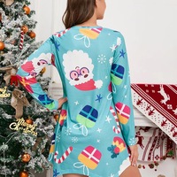 Christmas Printed Dress, Short Dress, Long Sleeves Dress, Blue Christmas gift - Thumbnail 4