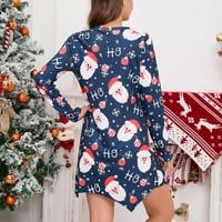 Christmas Printed Dress, Short Dress, Long Sleeves Dress,Navy Santa Claus - Thumbnail 4