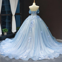 Blue Ball Gown Sweet 16 Dresses Long Jewel Beadings Quinceanera Dresses - Thumbnail 2