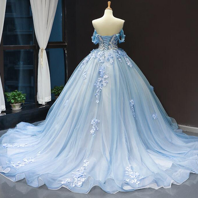 Blue ball gown sweet 16 dresses long jewel beadings quinceanera dresses