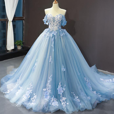 Blue ball gown sweet 16 dresses long jewel beadings quinceanera dresses - Thumbnail 5