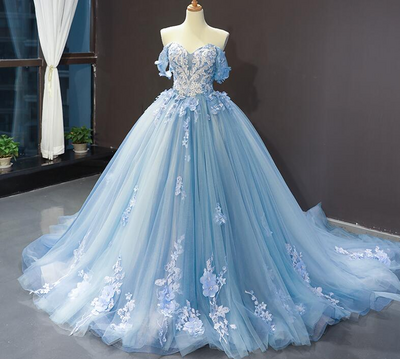 Blue Ball Gown Sweet 16 Dresses Long Jewel Beadings Quinceanera Dresses