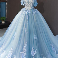 Blue Ball Gown Sweet 16 Dresses Long Jewel Beadings Quinceanera Dresses - Thumbnail 1