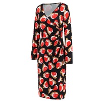 Christmas Printed Dress,V-neck Dresses, Long Sleeves Dress,Black Birds - Thumbnail 4